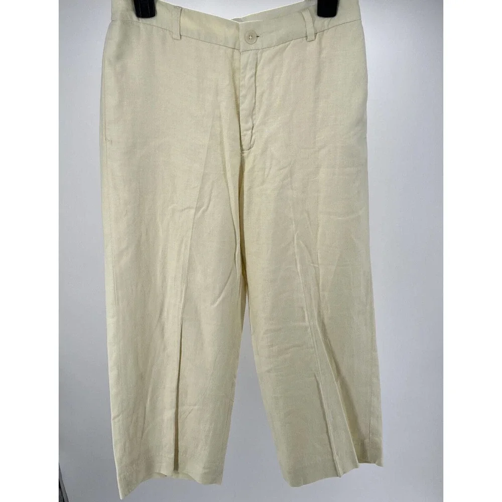 Gap Womens Linen Pants Pale Yellow High Rise Wide Leg Cropped Size 6 - Picture 1 of 7
